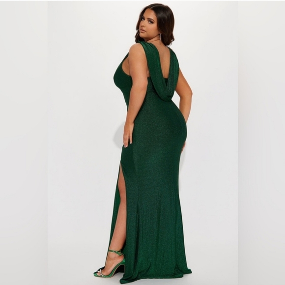 Fashion nova emerald green sparkly Reese maxi gown cowl back  evening dress M - Picture 2 of 2